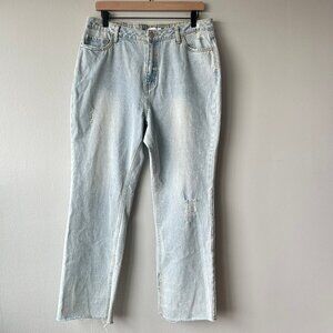 Avec Les Filles Light Wash Distressed Straight Leg Split Seam Jeans Womens Sz 31
